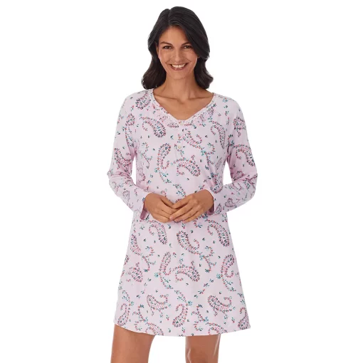 Petite Croft & Barrow® Cozy Long Sleeve Smocked Nightgown -Outlet Croft & Barrow Store 5637637 Pink Floral Paisley