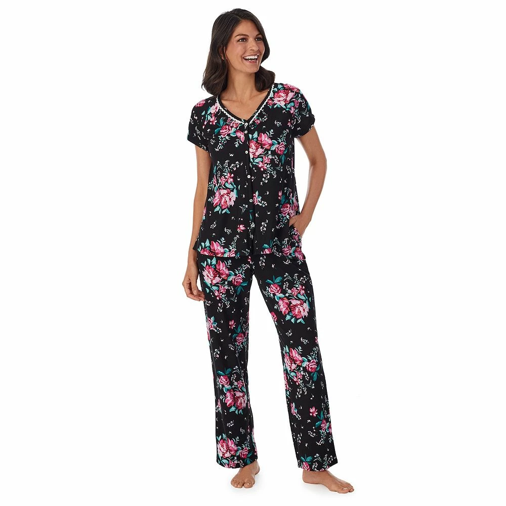Petite Croft & Barrow® Cozy Short Sleeve Button-Front Pajama Top & Pajama Pants Sleep Set 2 Petite Croft & Barrow® Cozy Short Sleeve Button-Front Pajama Top & Pajama Pants Sleep Set - Image 2