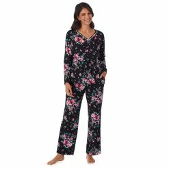Petite Croft & Barrow® Cozy Long Sleeve Pajama Top & Pajama Pants Sleep Set -Outlet Croft & Barrow Store 5637646 Black Large Floral