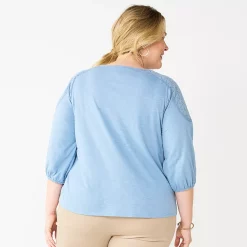Plus Size Croft & Barrow® Three Quarter Sleeve Lace Yoke Top -Outlet Croft & Barrow Store 5638315 ALT