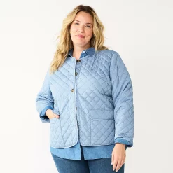 Plus Size Croft & Barrow® Quilted Snap-Front Jacket -Outlet Croft & Barrow Store 5651201 Blue