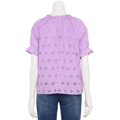 Petite Croft & Barrow® Eyelet Short Sleeve Top -Outlet Croft & Barrow Store 5656618 ALT