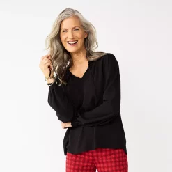 Women's Croft & Barrow® Tiered Textured Blouse -Outlet Croft & Barrow Store 5659396 Black