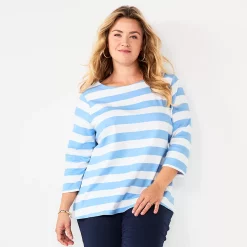 Plus Size Croft & Barrow® Boatneck Tee -Outlet Croft & Barrow Store 5663153 Blue Block Stripe