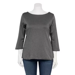 Plus Size Croft & Barrow® Boatneck Tee -Outlet Croft & Barrow Store 5663153 Grey