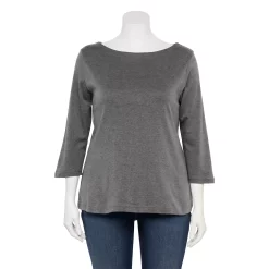 Plus Size Croft & Barrow® Boatneck Tee -Outlet Croft & Barrow Store 5663153 Iron Grey