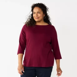Plus Size Croft & Barrow® Boatneck Tee -Outlet Croft & Barrow Store 5663153 Maroon