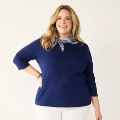 Plus Size Croft & Barrow® Boatneck Tee -Outlet Croft & Barrow Store 5663153 Navy