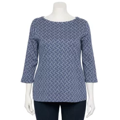 Plus Size Croft & Barrow® Boatneck Tee -Outlet Croft & Barrow Store 5663153 Navy Basket Weave