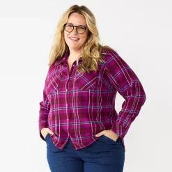 Plus Size Croft & Barrow® The Extra Soft Plaid Flannel Shirt -Outlet Croft & Barrow Store 5666375 Berry Plaid