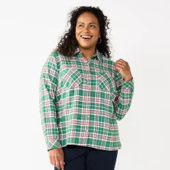 Plus Size Croft & Barrow® The Extra Soft Plaid Flannel Shirt -Outlet Croft & Barrow Store 5666375 Green Plaid
