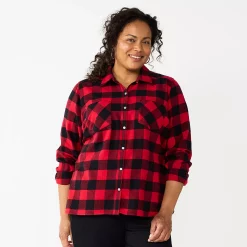 Plus Size Croft & Barrow® The Extra Soft Plaid Flannel Shirt -Outlet Croft & Barrow Store 5666375 Red Buffalo Plaid