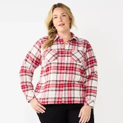 Plus Size Croft & Barrow® The Extra Soft Plaid Flannel Shirt -Outlet Croft & Barrow Store 5666375 Red Plaid
