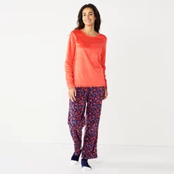 Petite Croft & Barrow® Long Sleeve Pajama Top & Pajama Pants Sleep Set -Outlet Croft & Barrow Store 5666563 Dark Blue Floral