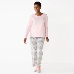 Petite Croft & Barrow® Long Sleeve Pajama Top & Pajama Pants Sleep Set -Outlet Croft & Barrow Store 5666563 Pink Fairisle