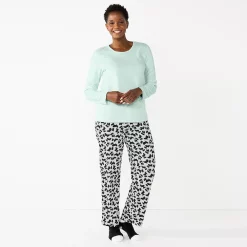 Petite Croft & Barrow® Long Sleeve Pajama Top & Pajama Pants Sleep Set -Outlet Croft & Barrow Store 5666563 White Scottie