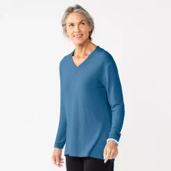 Women's Croft & Barrow® V-Neck Tunic Top -Outlet Croft & Barrow Store 5666695 Liam Blue