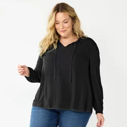 Plus Size Croft & Barrow® Tiered Textured Blouse -Outlet Croft & Barrow Store 5666761 Black