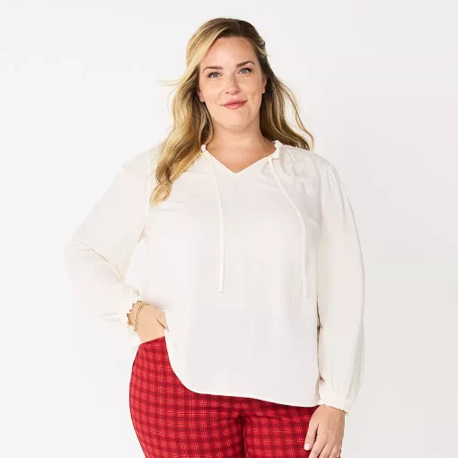 Plus Size Croft & Barrow® Tiered Textured Blouse 1 Plus Size Croft & Barrow® Tiered Textured Blouse -Outlet Croft & Barrow Store 5666761 Egret