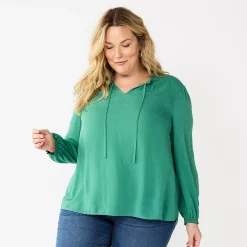 Plus Size Croft & Barrow® Tiered Textured Blouse -Outlet Croft & Barrow Store 5666761 Fir