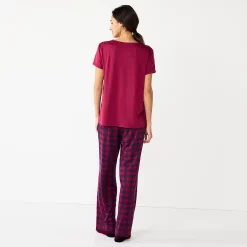 Women's Croft & Barrow® Short Sleeve Pajama Top & Pajama Pants Sleep Set -Outlet Croft & Barrow Store 5666788 ALT