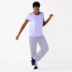 Women's Croft & Barrow® Short Sleeve Pajama Top & Pajama Pants Sleep Set -Outlet Croft & Barrow Store 5666788 Dark Blue Geo