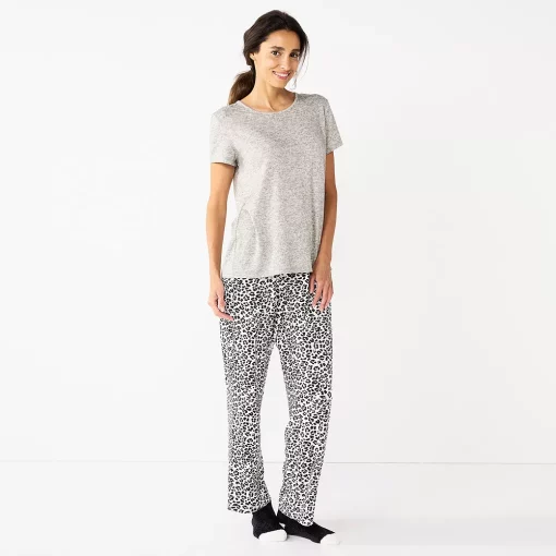 Women's Croft & Barrow® Short Sleeve Pajama Top & Pajama Pants Sleep Set 5 Women's Croft & Barrow® Short Sleeve Pajama Top & Pajama Pants Sleep Set -Outlet Croft & Barrow Store 5666788 Gray Animal Print