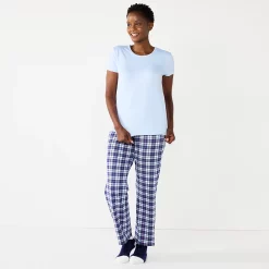 Women's Croft & Barrow® Short Sleeve Pajama Top & Pajama Pants Sleep Set -Outlet Croft & Barrow Store 5666788 Light Blue Plaid