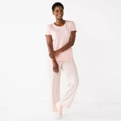 Women's Croft & Barrow® Short Sleeve Pajama Top & Pajama Pants Sleep Set -Outlet Croft & Barrow Store 5666788 Pink Gray Plaid