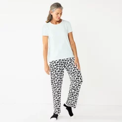 Women's Croft & Barrow® Short Sleeve Pajama Top & Pajama Pants Sleep Set -Outlet Croft & Barrow Store 5666788 White Scottie