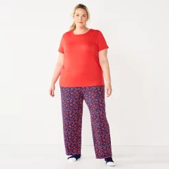 Plus Size Croft & Barrow® Short Sleeve Pajama Top & Pajama Pants Sleep Set -Outlet Croft & Barrow Store 5666789 Dark Blue Floral