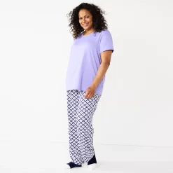 Plus Size Croft & Barrow® Short Sleeve Pajama Top & Pajama Pants Sleep Set -Outlet Croft & Barrow Store 5666789 Dark Blue Geo