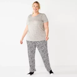 Plus Size Croft & Barrow® Short Sleeve Pajama Top & Pajama Pants Sleep Set -Outlet Croft & Barrow Store 5666789 Gray Animal Print