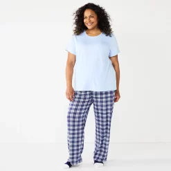 Plus Size Croft & Barrow® Short Sleeve Pajama Top & Pajama Pants Sleep Set -Outlet Croft & Barrow Store 5666789 Light Blue Plaid