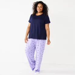 Plus Size Croft & Barrow® Short Sleeve Pajama Top & Pajama Pants Sleep Set -Outlet Croft & Barrow Store 5666789 Purple Stars