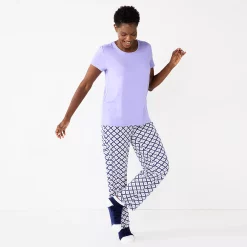 Petite Croft & Barrow® Short Sleeve Pajama Top & Pajama Pants Sleep Set -Outlet Croft & Barrow Store 5666790 Dark Blue Geo