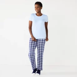 Petite Croft & Barrow® Short Sleeve Pajama Top & Pajama Pants Sleep Set -Outlet Croft & Barrow Store 5666790 Light Blue Plaid