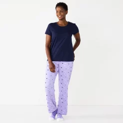 Petite Croft & Barrow® Short Sleeve Pajama Top & Pajama Pants Sleep Set -Outlet Croft & Barrow Store 5666790 Purple Stars