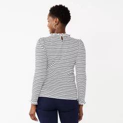Women's Croft & Barrow® Long Sleeve Ruffle Neck Top -Outlet Croft & Barrow Store 5670499 ALT