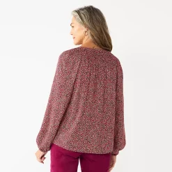 Women's Croft & Barrow Print Smocked Peasant Top -Outlet Croft & Barrow Store 5673631 ALT