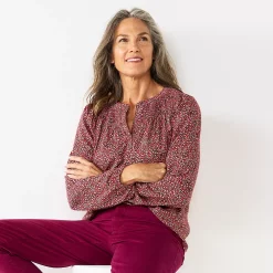 Women's Croft & Barrow Print Smocked Peasant Top -Outlet Croft & Barrow Store 5673631 Pink Floral