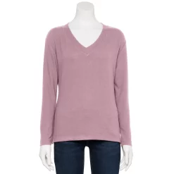 Petite Croft & Barrow® V-Neck Long Sleeve Top -Outlet Croft & Barrow Store 5676626 Lavender Herb