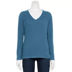 Petite Croft & Barrow® V-Neck Long Sleeve Top -Outlet Croft & Barrow Store 5676626 Liam Blue