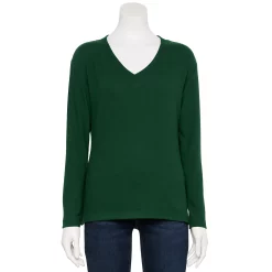 Petite Croft & Barrow® V-Neck Long Sleeve Top -Outlet Croft & Barrow Store 5676626 Pine Grove