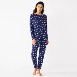 Women's Croft & Barrow® Long Sleeve Pajama Top & Pajama Pants Sleep Set -Outlet Croft & Barrow Store 5677582 Blue Dogs