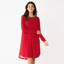 Women's Croft & Barrow® Long Sleeve Cozy Sleepshirt -Outlet Croft & Barrow Store 5677583 Red Dots