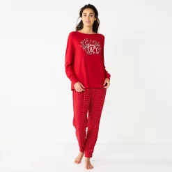 Petite Croft & Barrow® Long Sleeve Pajama Top & Pajama Pants Sleep Set -Outlet Croft & Barrow Store 5677584 Red Dots