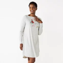 Petite Croft & Barrow® Long Sleeve Cozy Sleepshirt -Outlet Croft & Barrow Store 5677586 Gray Woman