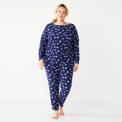 Plus Size Croft & Barrow® Long Sleeve Pajama Top & Pajama Pants Sleep Set -Outlet Croft & Barrow Store 5677587 Blue Dogs
