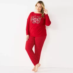 Plus Size Croft & Barrow® Long Sleeve Pajama Top & Pajama Pants Sleep Set -Outlet Croft & Barrow Store 5677587 Red Dots